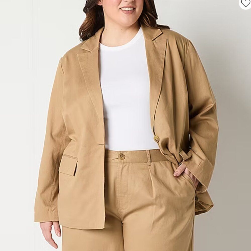 ANA Women's Plus Size Blazer XXL Tan Preppy Office Professional Business Linen